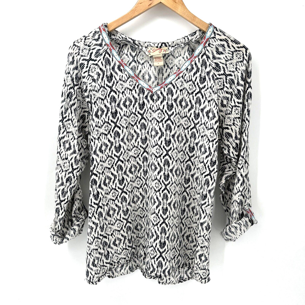 Scully Blouse Womens Large V-Neck Pullover Embroidered Southwestern Western Boho